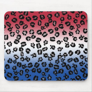 Glitzer Rot Weiß Blau Leoparden Druck Mousepad