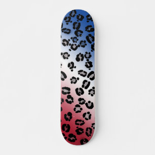 Glitzer Rot Weiß Blau Leoparden Druck Skateboard
