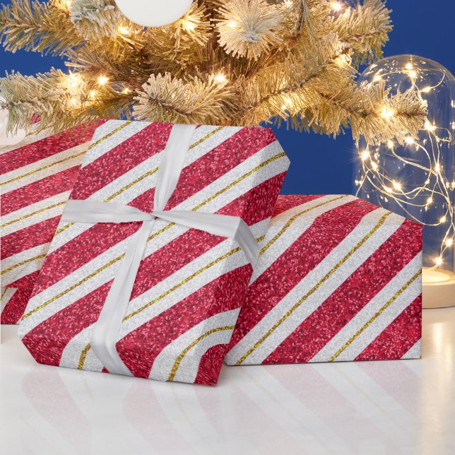 Glitzer Rot, Weiß und Gold Geschenkpapier (Feiertage)