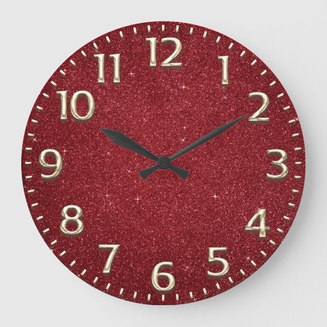 Glitzer Rote Arabische Zahlen Metallischer Wein Große Wanduhr (Vorderseite)