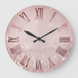 Glitzer Roter Bean Blush Metallische römische Zahl Große Wanduhr