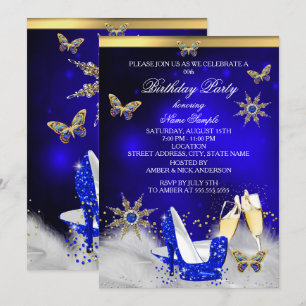 Glitzer Royal Blue Butterfly Heelse Gold Champagne Einladung