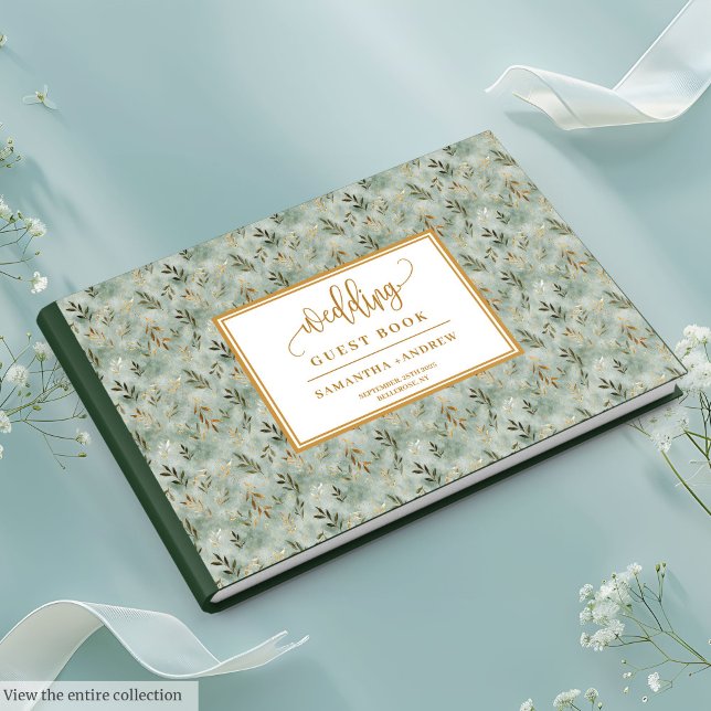 Glitzer Sage Green und Gold Wedding Guest Book Gästebuch (Glitter Sage Green And Gold Wedding Guest Book)