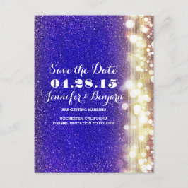 Glitzer-Saitenleuchten Save the Date goldfarben un Ankündigungspostkarte