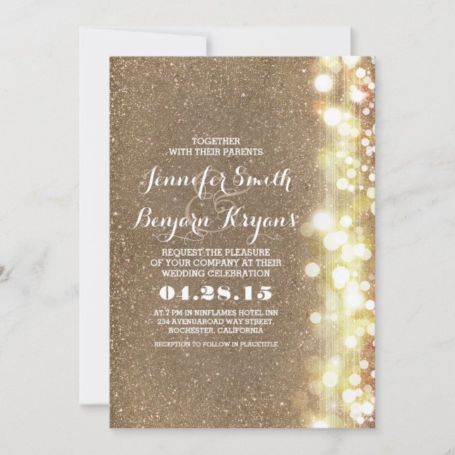 Glitzer-Saitenlichter Glamour Hochzeit einladen Einladung (Vorderseite)