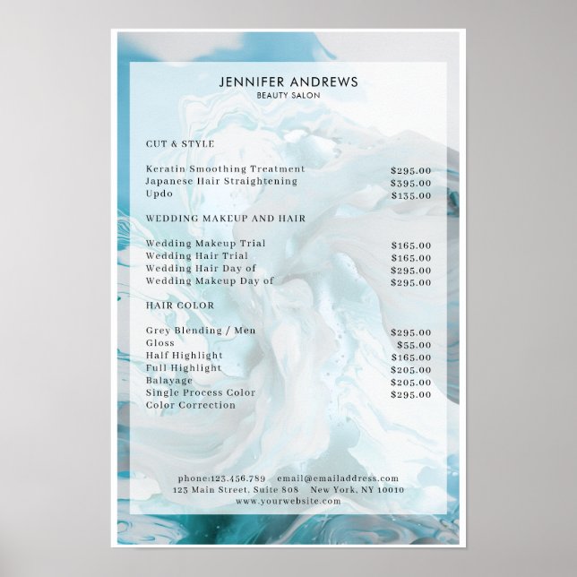 Glitzer-Salon-Preisliste Plakat (Vorne)