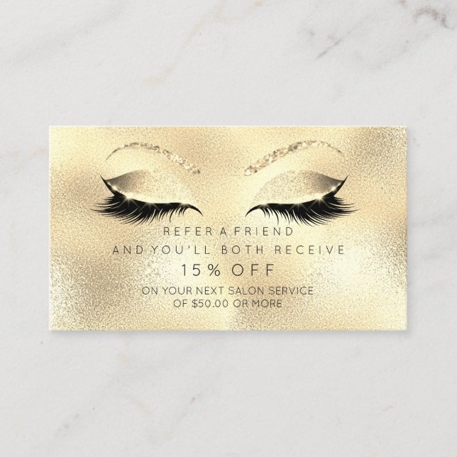 Glitzer Salon Referrer Karte Golden Sepia Lashes (Vorderseite)