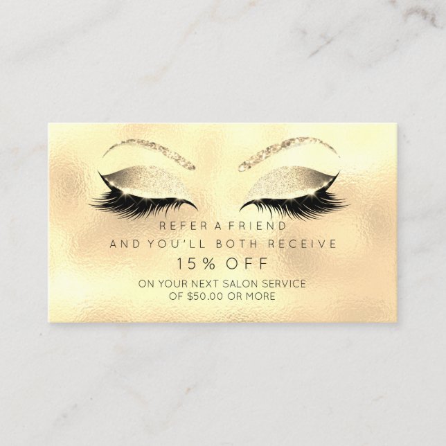Glitzer Salon Referrer Karte Golden Sepia Lashes (Vorderseite)