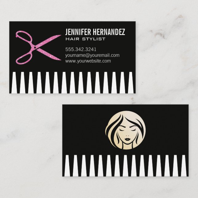 Glitzer Salon Scissors | Kamm Visitenkarte (Vorne/Hinten)
