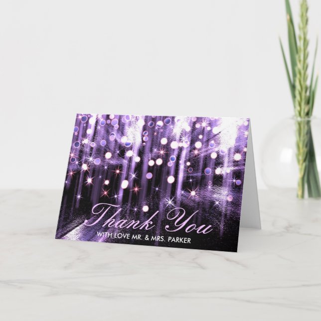 Glitzer-Scheindanken lila Confetti-Hochzeit Ihnen Dankeskarte (Vorderseite)
