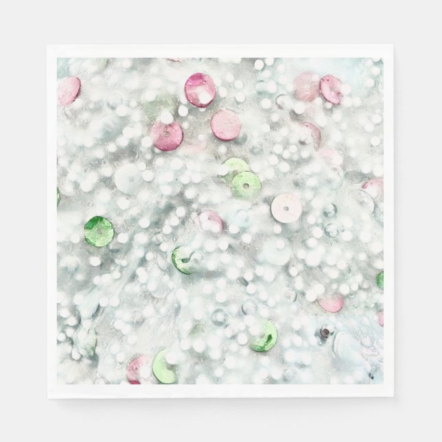 Glitzer-Schleim-Papier-Servietten Weiß Serviette (Vorderseite)