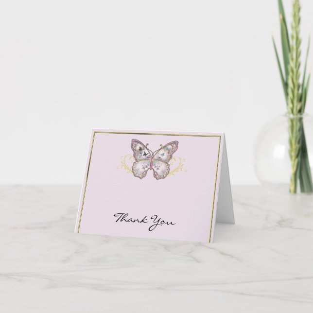 Glitzer-Schmetterling auf Lavendel danken Ihnen Dankeskarte (Vorderseite)