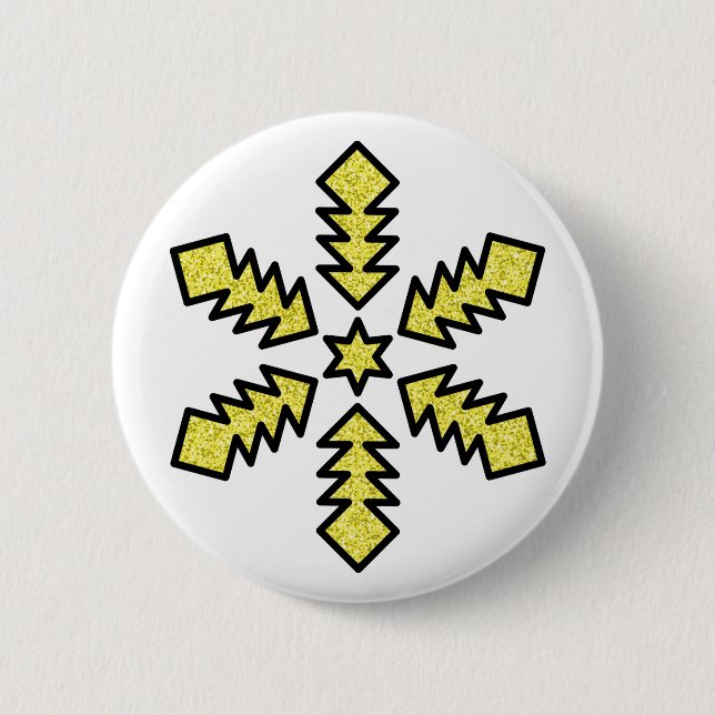 Glitzer-Schneeflocke - Gelber Stern Button (Vorderseite)