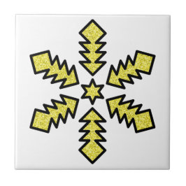 Glitzer-Schneeflocke - Gelber Stern Fliese
