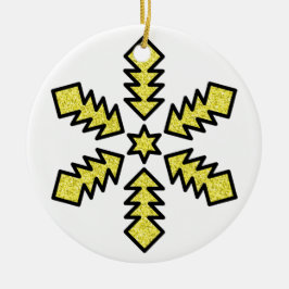 Glitzer-Schneeflocke - Gelber Stern Keramik Ornament
