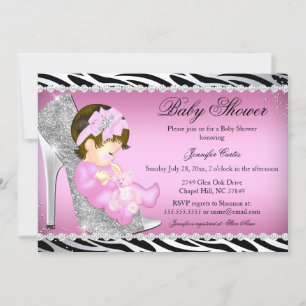 Glitzer Schuh Baby Mädchen Baby Shower B Einladung