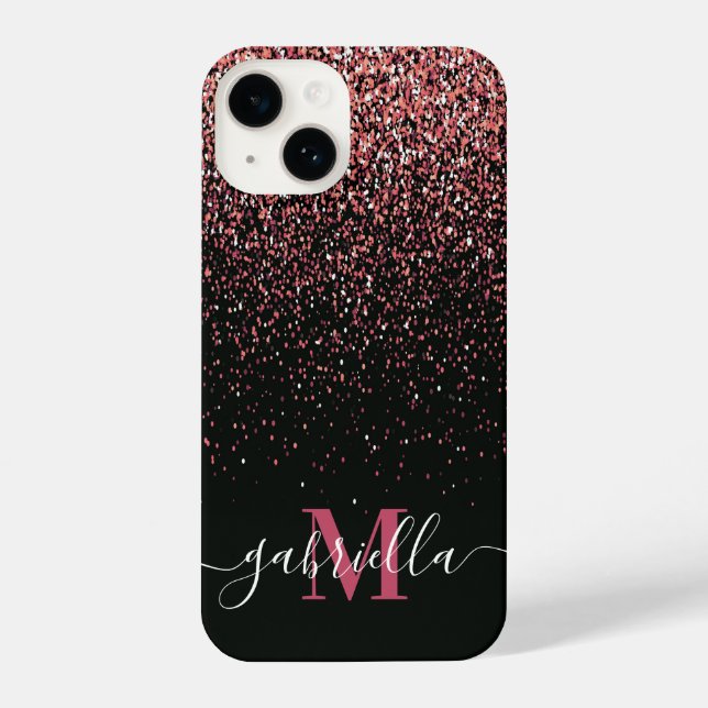 Glitzer Schwarz/Rosa iPhone 14 Hülle (Rückseite)