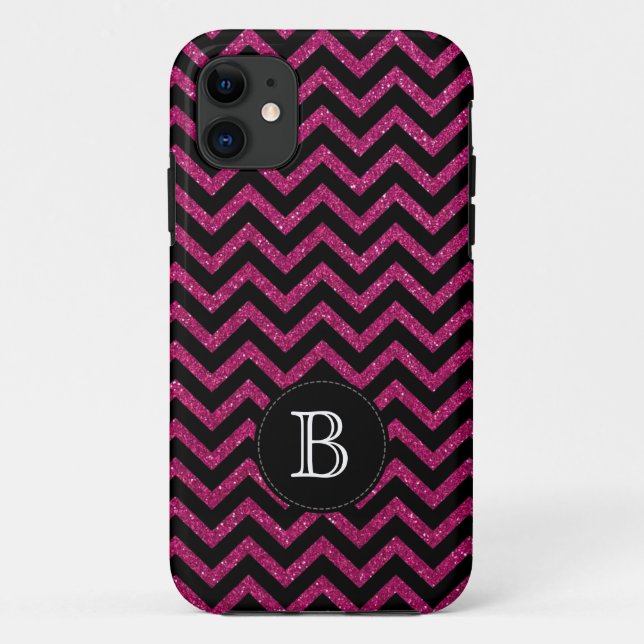 Glitzer-schwarzer rosa Zickzack Streifen iPhone 5 Case-Mate iPhone Hülle (Rückseite)