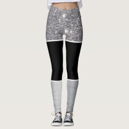 Glitzer-schwarzer silberner Muster-Druck-Entwurf Leggings