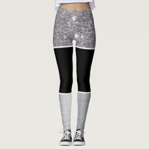 Glitzer-schwarzer silberner Muster-Druck-Entwurf Leggings