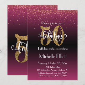 Glitzer & Script 50 & Fabulous auf Hot Pink Ombre Einladung