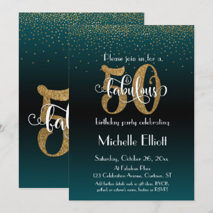 Glitzer & Script 50 & Fabulous Black + Aquamarin O Einladung