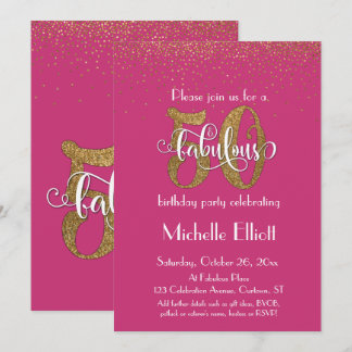 Glitzer & Script 50 & Fabulous, Hot Pink Geburtsta Einladung