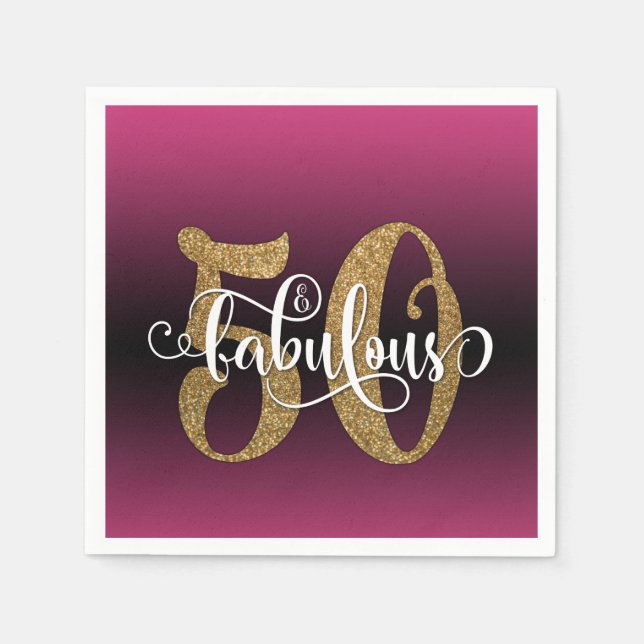 Glitzer & Script 50 & Fabulous, Hot Pink Geburtsta Serviette (Vorderseite)