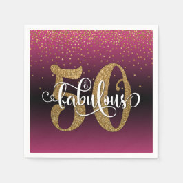 Glitzer & Script 50 & Fabulous, Hot Pink Geburtsta Serviette