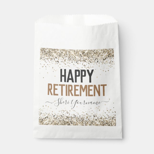 Glitzer Script Happy Rentirement Fevor Bags Geschenktütchen (Vorderseite)