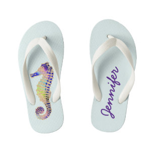 Glitzer Seepferd, blau, gold Kinderbadesandalen