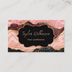 Glitzer Sequins Schwarz und Rosa Imitate Agate Visitenkarte