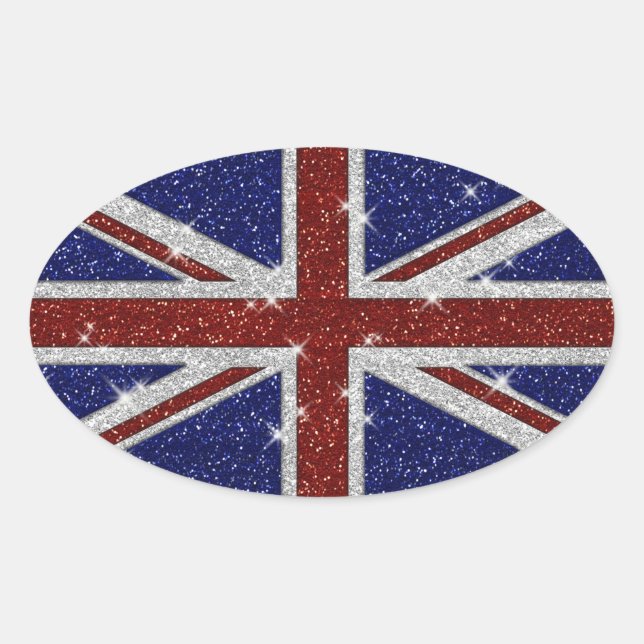 Glitzer Shiny Sparkle Union Jack Flag Ovaler Aufkleber (Vorderseite)