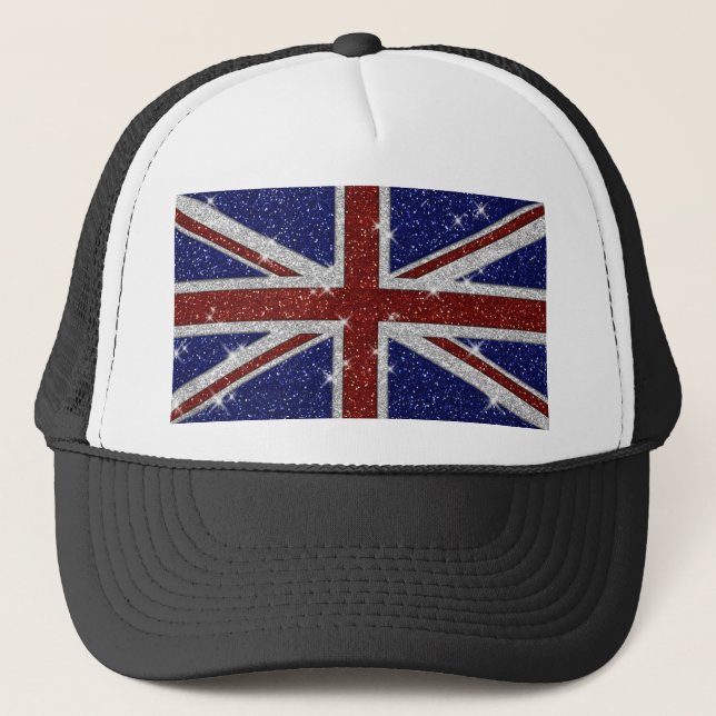 Glitzer Shiny Sparkle Union Jack Flag Truckerkappe (Vorderseite)