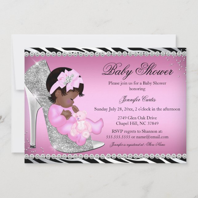 Glitzer Showküche & Baby Girl Babydusche Einladung (Vorderseite)