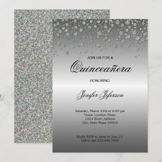 Glitzer silber Konfetti Quinceanera Einladung