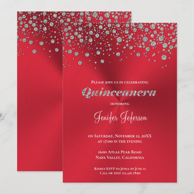 Glitzer silber Konfetti Quinceanera Einladung (Vorne/Hinten)