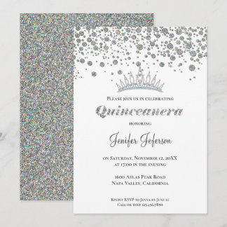 Glitzer silber Konfetti Quinceanera Einladung
