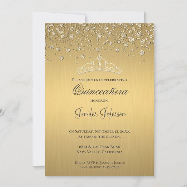 Glitzer silber Konfetti Quinceanera Einladung (Vorderseite)