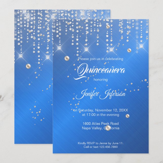 Glitzer silber Konfetti Quinceanera Einladung (Vorne/Hinten)