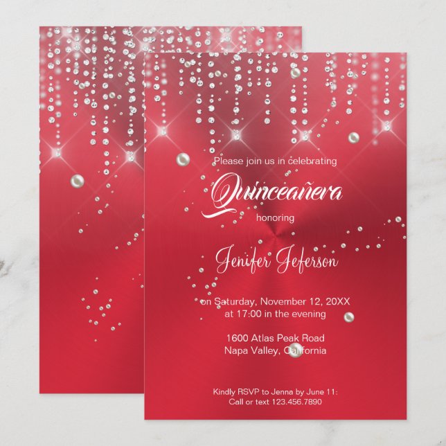 Glitzer silber Konfetti Quinceanera Einladung (Vorne/Hinten)