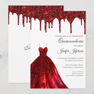 Glitzer Silber Tropfen Quinceanera Einladung