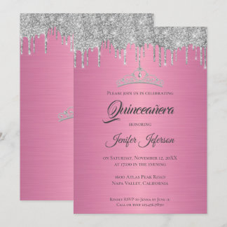 Glitzer Silber Tropfen Quinceanera Einladung