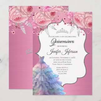 Glitzer Silber Tropfen Quinceanera Einladung