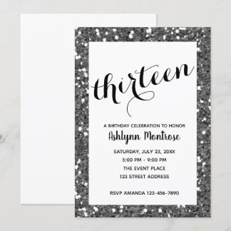 Glitzer Silver 13. Geburtstag Einladung