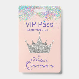 Glitzer Silver Crown Quinceñera VIP Ausweis