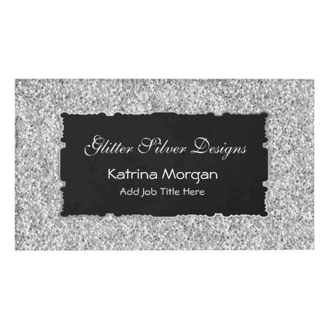 Glitzer Silver Elegance Name Tag Namenschild (Vorderseite)