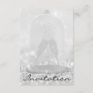 Glitzer Silver Glass Bubbles Champagne Bridal 16. Einladung