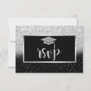 Glitzer Silver Grad Cap, Confetti Graduation Party RSVP Karte
