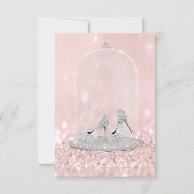 Glitzer Silver Gray Pink Diamond Shoes Glitzer Einladung (Vorderseite)